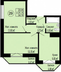Двухкомнатная квартира 42.79 м²