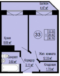 Однокомнатная квартира 30.82 м²