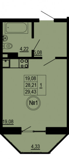 Студия 29.43 м²