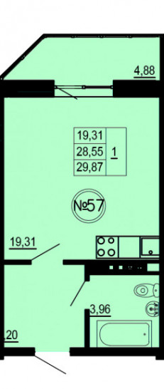 Студия 29.87 м²
