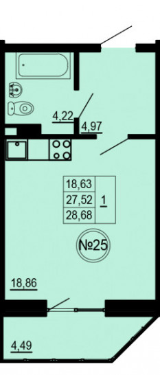 Студия 28.68 м²