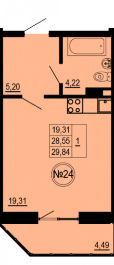 Студия 29.84 м²