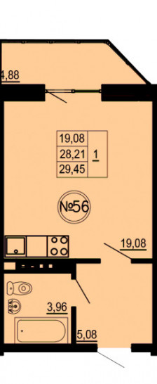 Студия 29.45 м²