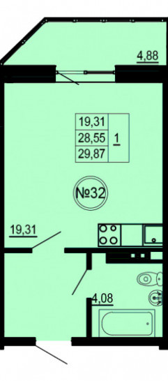 Студия 29.87 м²