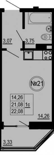 Студия 22.08 м²