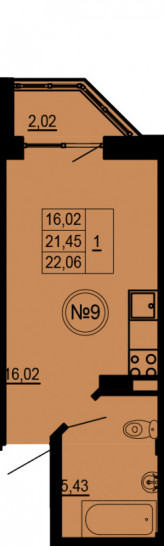 Студия 22.06 м²