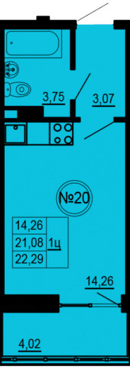 Студия 22.29 м²