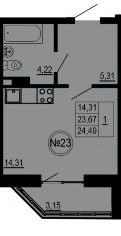 Студия 24.49 м²