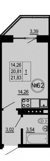 Студия 21.83 м²