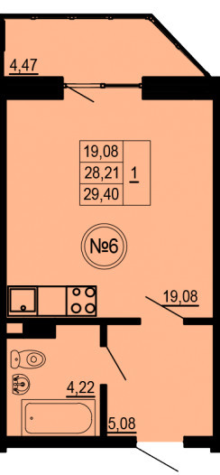 Студия 29.4 м²