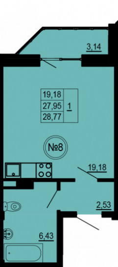 Студия 28.77 м²