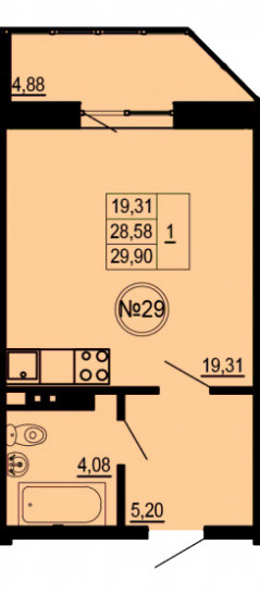 Студия 29.9 м²