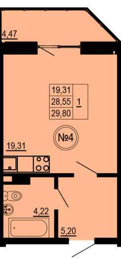 Студия 29.8 м²