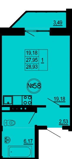 Студия 28.93 м²
