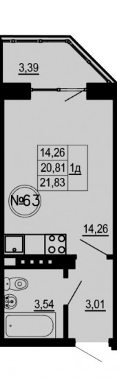 Студия 21.83 м²